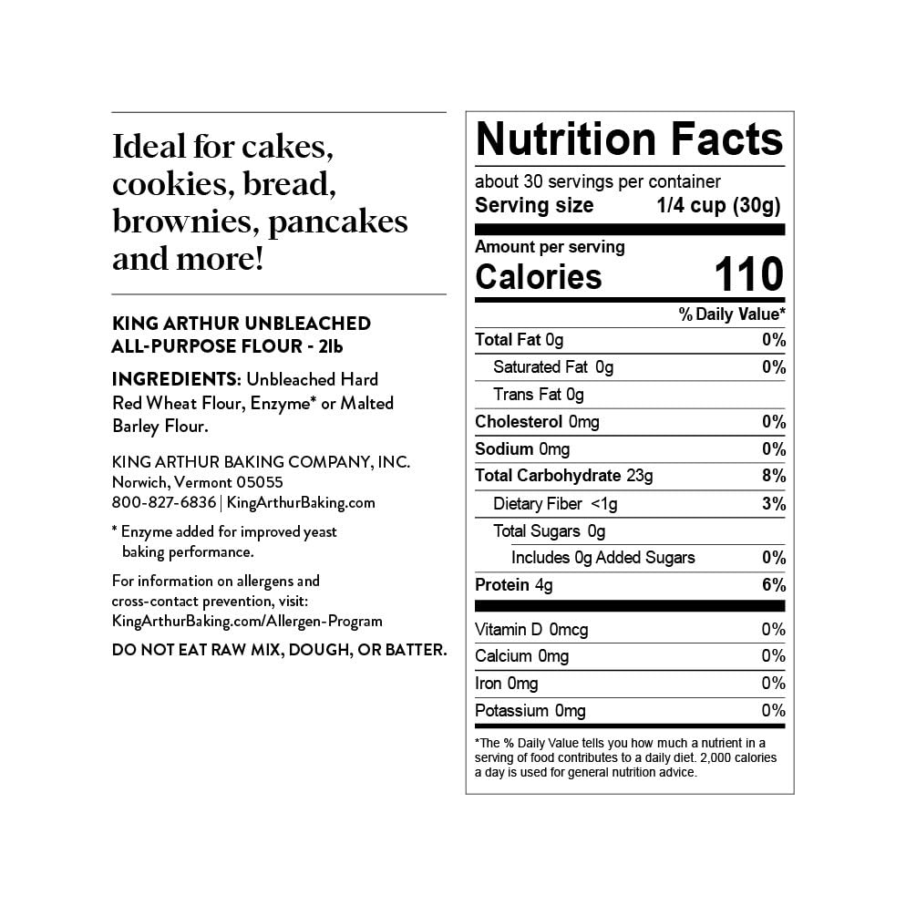 King Arthur 100% Organic All-Purpose Flour  Unbleached  2 lb (Pack of 1) - Non-GMO Project Verified  No Preservatives