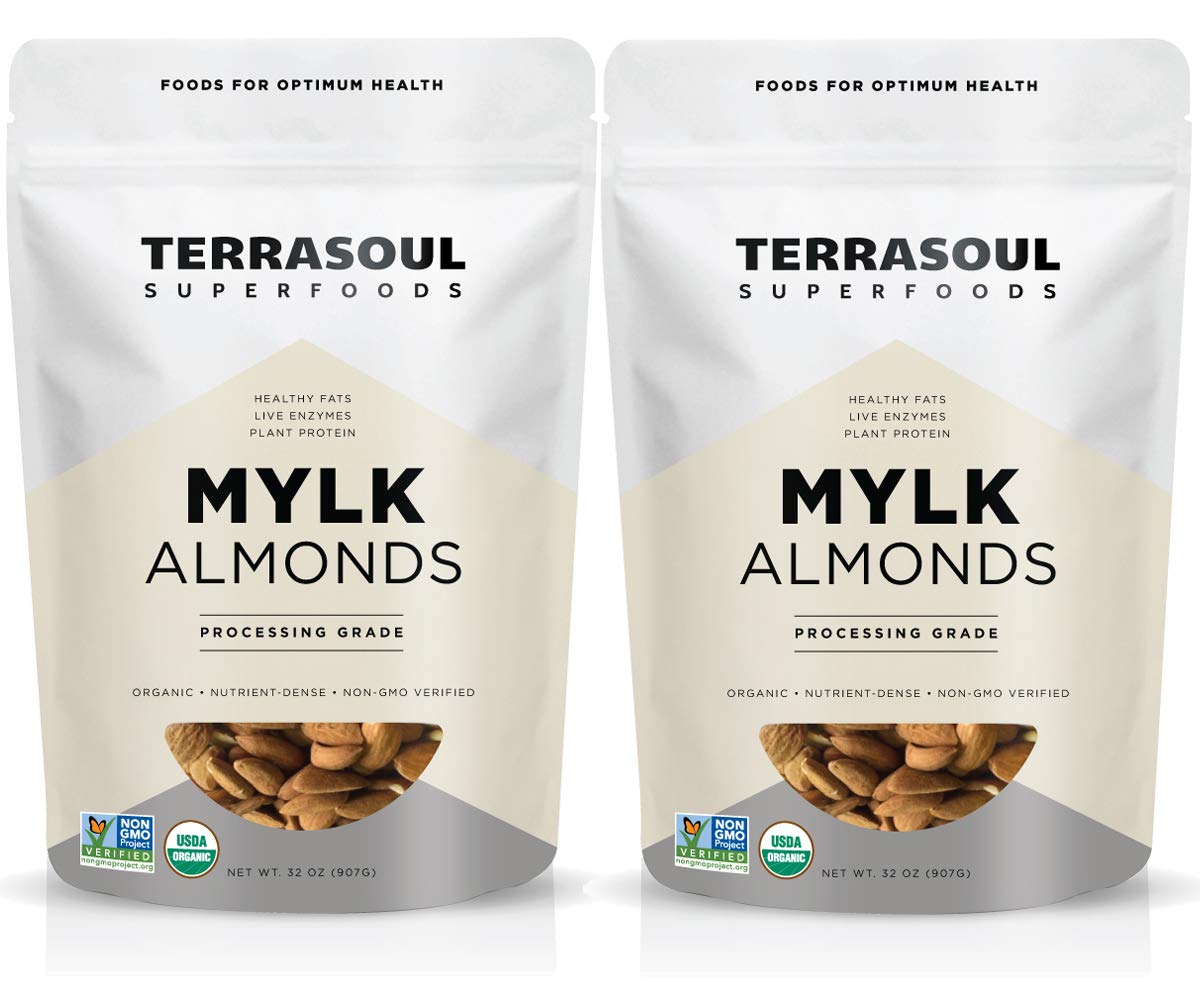 Terrasoul Superfoods Organic Raw Almonds, 4 Pounds (Mylk Grade), Unpasteurized, 32 Ounce (Pack of 2)