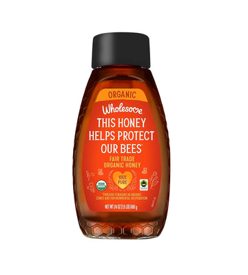 Wholesome Sweeteners 24-Ounce Organic Honey Bottle, 100% Pure, Fair Trade Certified, Non GMO Project Verified & Gluten Free, 6 P