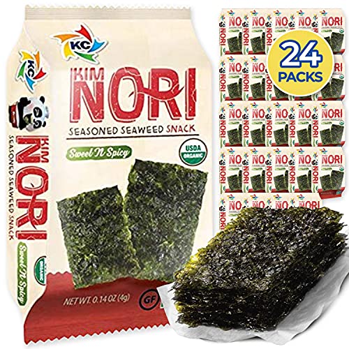 Kimnori Seasoned Seaweed Snacks Sheets - Organic Sweet N Spicy Flavor 24 Individual Packs Roasted Crispy Premium 100% Natural La