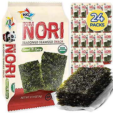 Kimnori Seasoned Seaweed Snacks Sheets - Organic Sweet N Spicy Flavor 24 Individual Packs Roasted Crispy Premium 100% Natural La