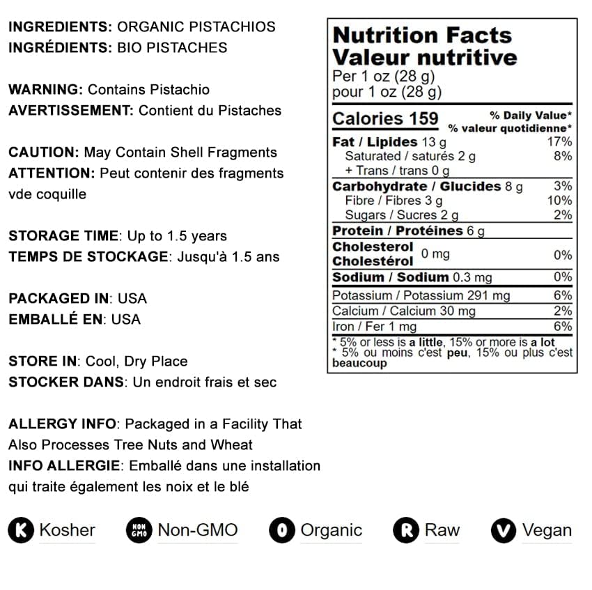 Food to Live - Organic Raw Pistachios, No Shell, 2 Pounds - Non-GMO Unsalted and Unroasted Kernels. Perfect for Snacking and Coo