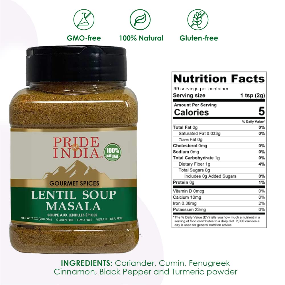 Pride Of India Lentil Soup Masala Spice Blend – 7 oz Dual Sifter Bottle – Ideal for Vegans & Vegetarians