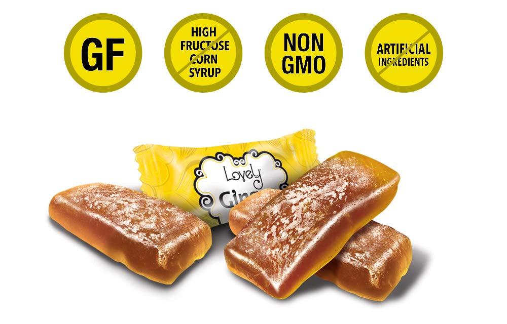 Lovely Candy Co. Lemon Ginger Chews, Made with Real Ginger, Individually Wrapped, 5oz (1-Pack) | Gluten-Free, Non-GMO, NO Artifi