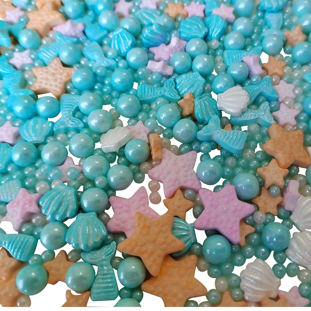 Homankit Mermaid Sprinkle Sweets Sprinkles for Baking Dessert Cupcake Cake Topper Starfish Shell Pearl Mermaid Candy Mix 3.53 Ou