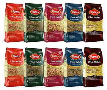 Manna Millets 5Kg Combo Pack of 5 (with Browntop), Unpolished Millets, Siridhanya,Certified Low GI, Browntop 1kg, Little 1kg, Ko
