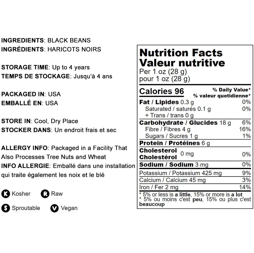 Food To Live - Black Turtle Beans, 1 Pound Whole Dried Beans, Sproutable, Vegan, Kosher, Bulk. Low Sodium. Great Source Of Plant