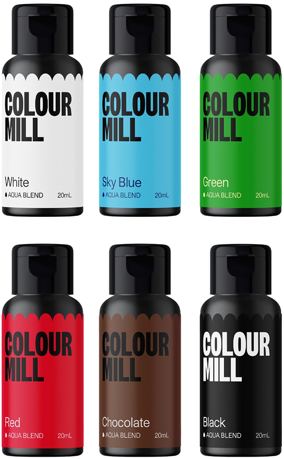 Colour Mill Aqua Blend Food Coloring, Holiday Pack, 6 Colors, 20ml Each, Water-Based, 4.06 Fl Oz