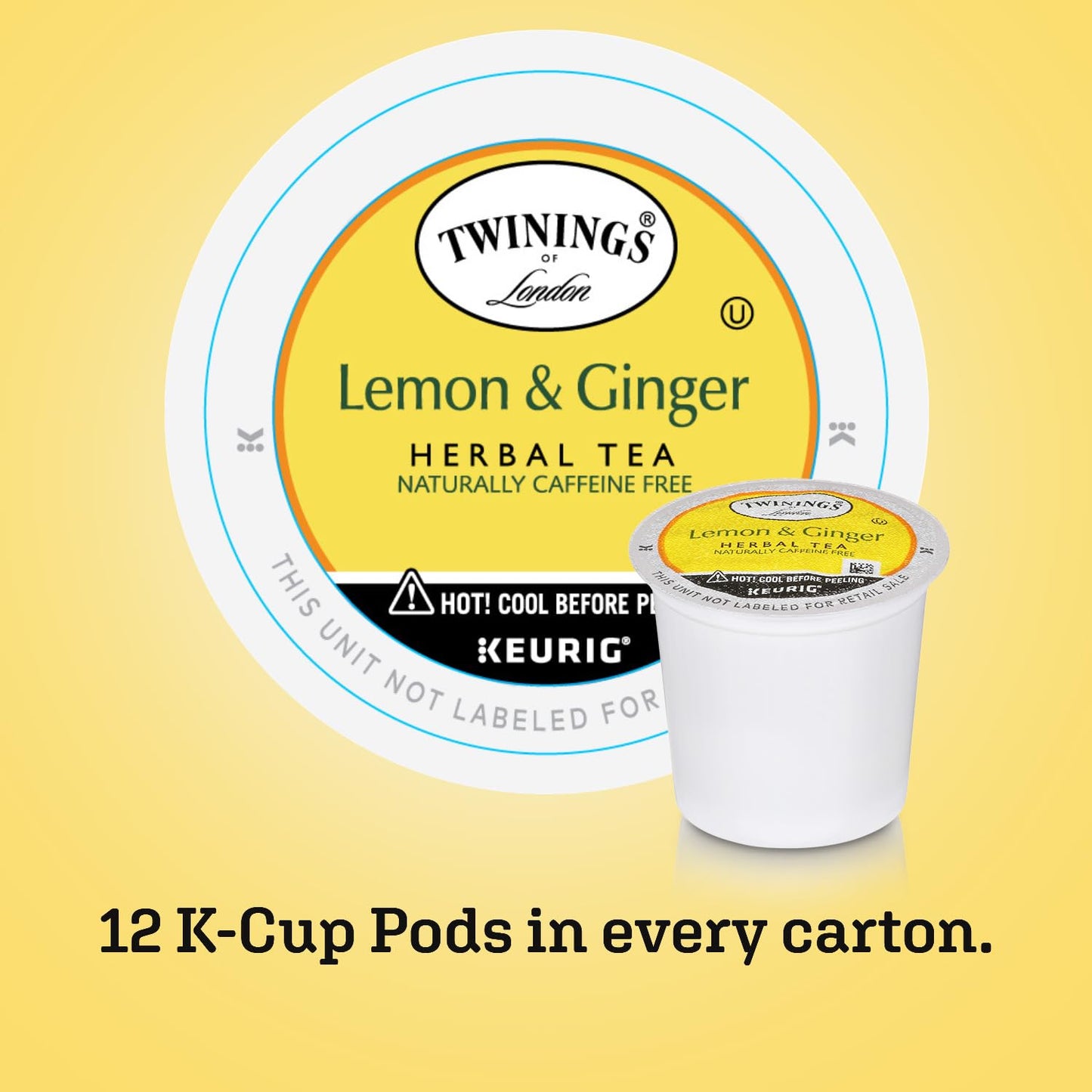 Twinings Lemon & Ginger Tea K-Cups - Naturally Caffeine-Free Herbal Tea, 12 Count, for Keurig