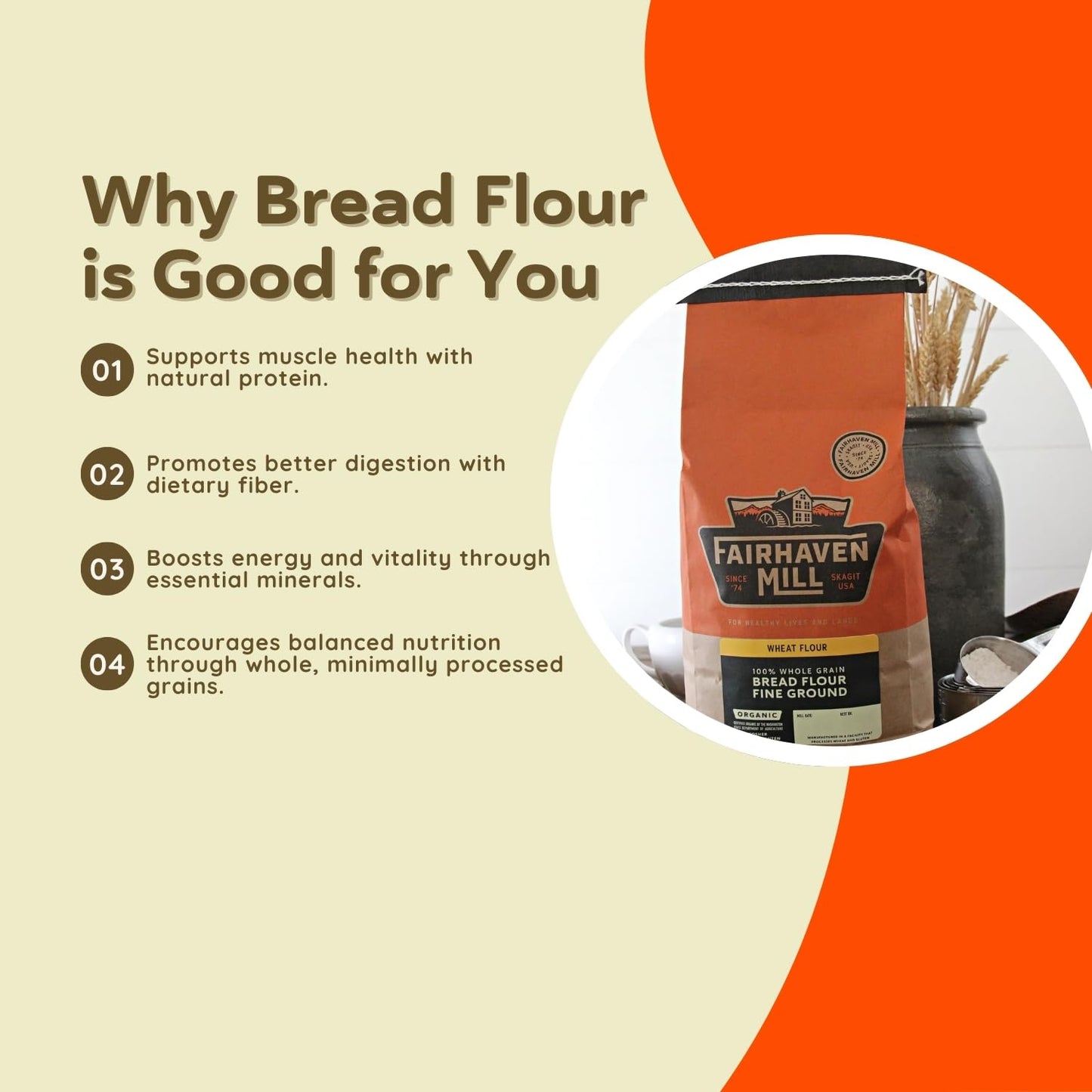 Fairhaven Mill Organic Whole Grain Bread Flour, High Protein, 80 Oz Bag
