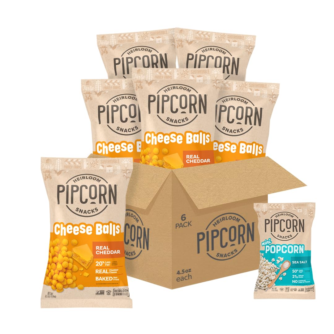 Heirloom Cheddar Cheese Balls By Pipcorn - 4.5Oz 6 Pack - Gluten Free, Non-Gmo Heirloom Corn, Organic Cheese, Non-Artificial, Pr