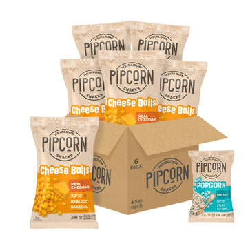 Heirloom Cheddar Cheese Balls By Pipcorn - 4.5Oz 6 Pack - Gluten Free, Non-Gmo Heirloom Corn, Organic Cheese, Non-Artificial, Pr