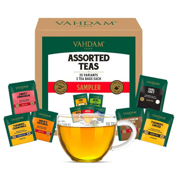 Vahdam, Assorted Tea Sampler (20 Variants, 40 Pyramid Tea Bags) Premium Tea Variety Pack | Long Leaf Pyramid Tea Bags Variety Pack | Gifts For Women & Men