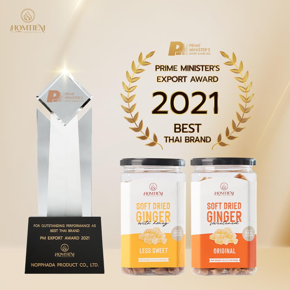 Homtiem Dried Crystallized Ginger(16 Ounce)Soft, Chews And Candied Delicious Gingers,No Artificial Colors, Easy To Eat, Keep And