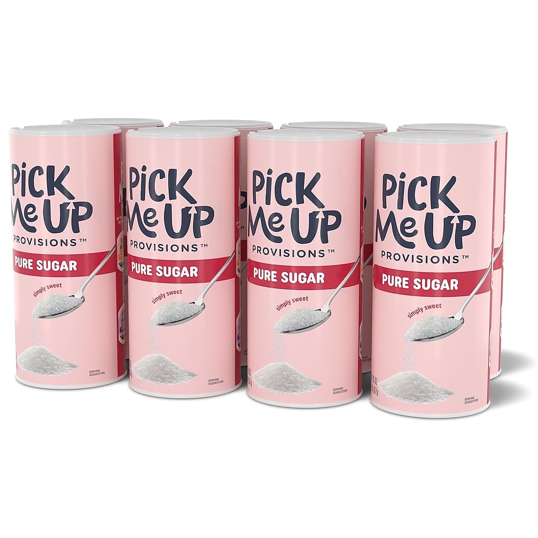 Pick Me Up Provisions 100% Pure Cane Sugar  Easy Pour Sweetener  22 Oz Canister  8-Pack  Granulated White