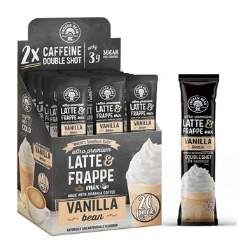 The Frozen Bean - Vanilla Bean Coffee Frappe & Latte Instant Mix with Arabica Coffee, Double Caffiene, Low Sugar - for Hot, Iced