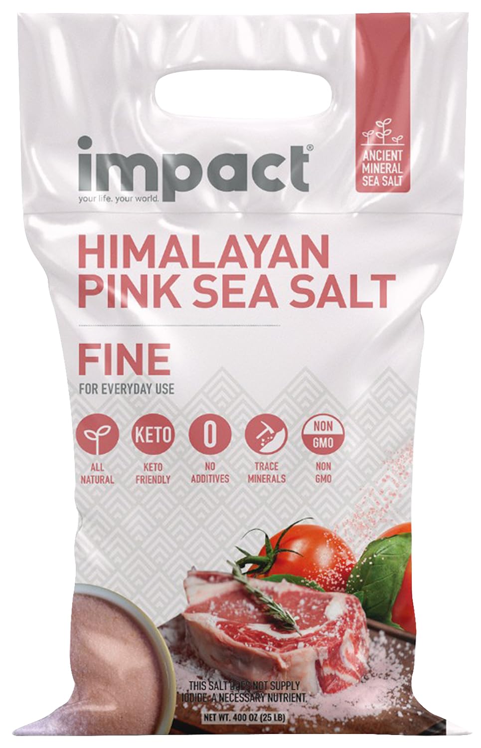 Impact Himalayan Pink Sea Salt - 400 Ounce - Non-GMO, Gluten-Free, No Additives, Rich in Trace Minerals