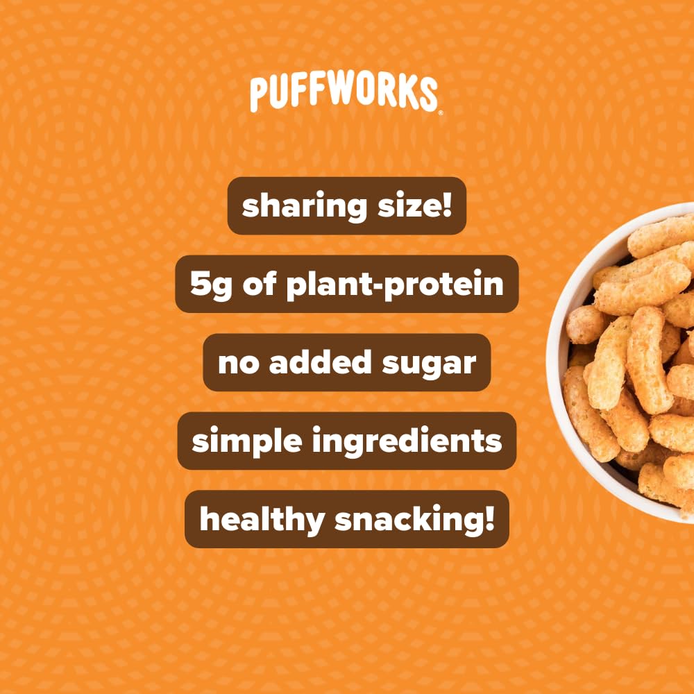 Puffworks Original Organic Peanut Butter Puffs, Plant-Based Protein Snack, Gluten- And Rice-Free, Vegan, Kosher, 3.5 Ounce (Pack