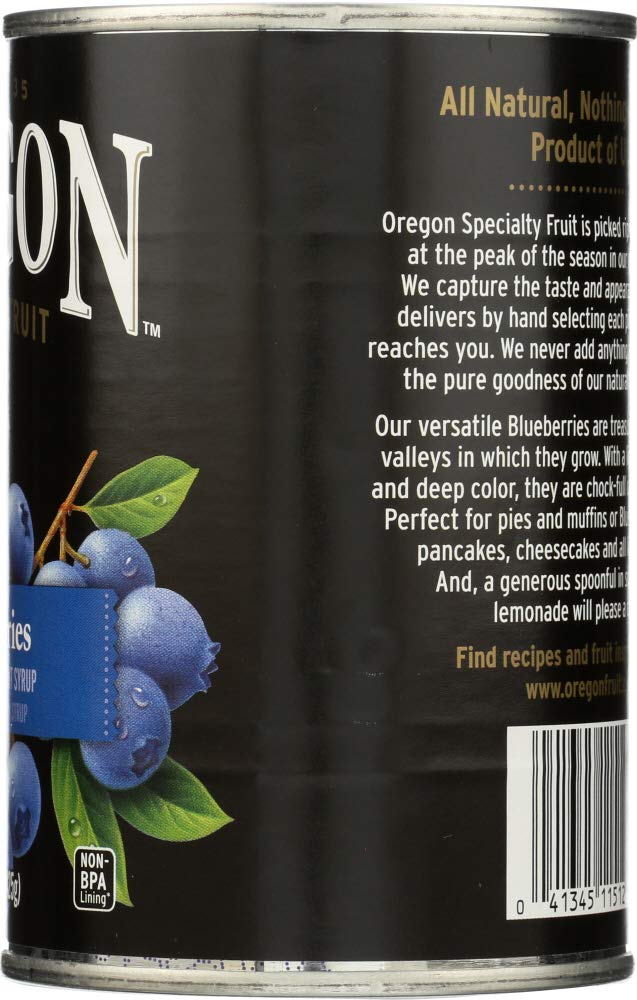 Oregon Fruit Products Blueberries In Light Syrup, 15 Oz (4 Pack)