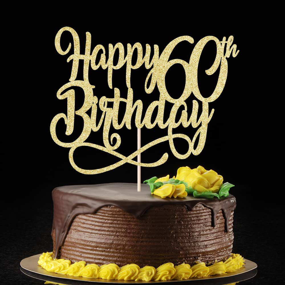 Gold Glitter Happy 60Th Birthday Cake Topper,Cheers To 60 Years,Happy 60Th Birthday Cake Topper,60Th Anniversary Cake Topper, Me