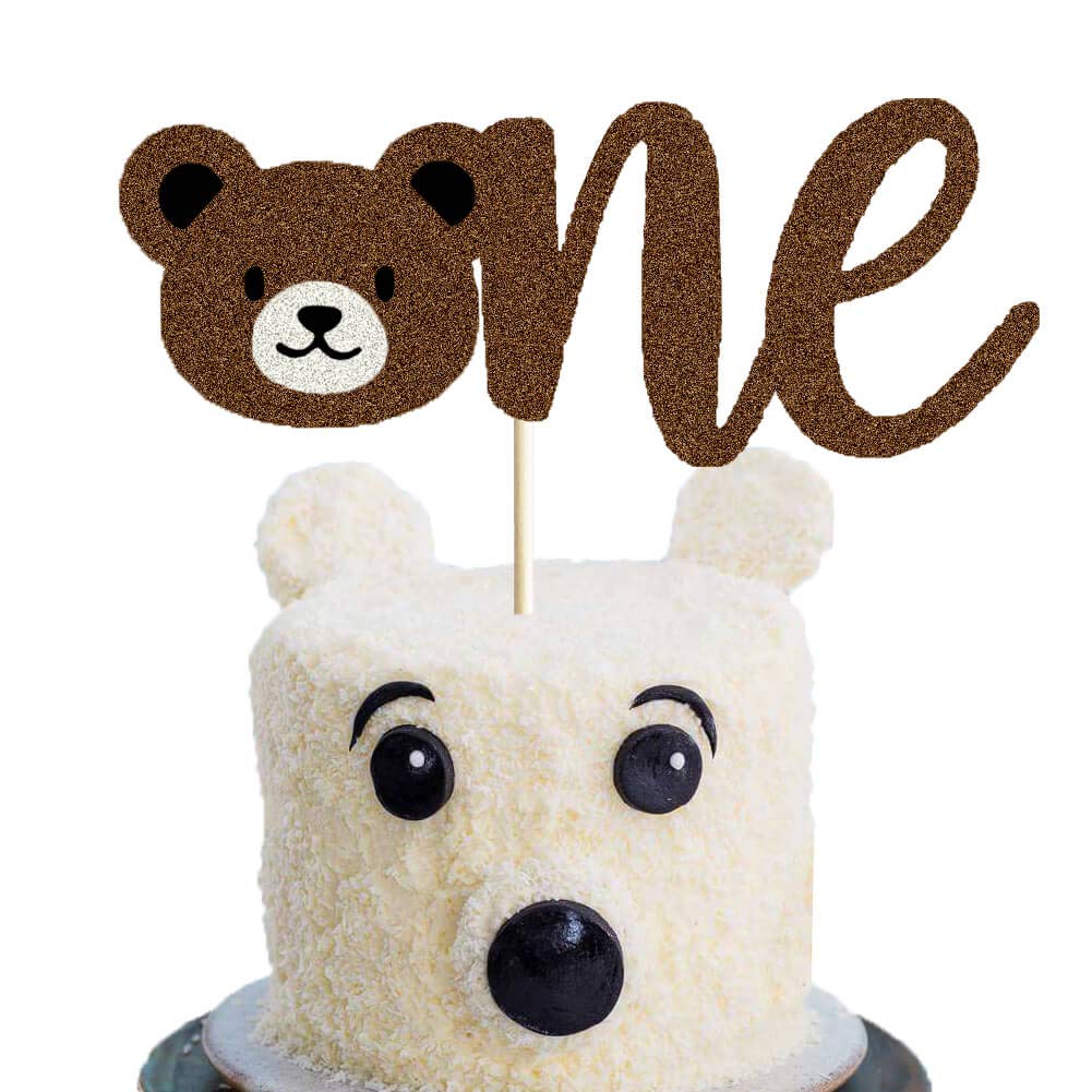 LetDec Bear First Birthday Cake Topper, Brown Paper, 1 Count, Lumberjack Theme, Rustic Buffalo Plaid Decorations