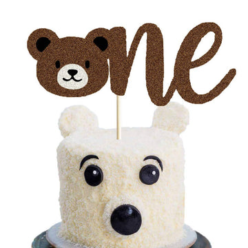 LetDec Bear First Birthday Cake Topper, Brown Paper, 1 Count, Lumberjack Theme, Rustic Buffalo Plaid Decorations