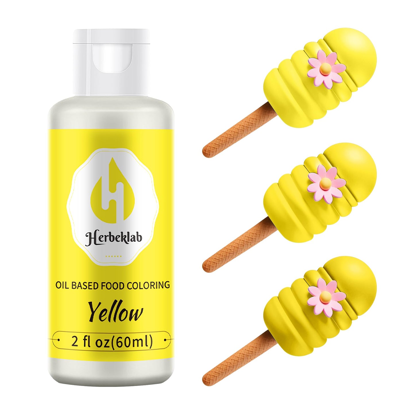 Herbeklab Yellow Oil Based Food Coloring for Chocolate, 60ml Concentrated Dye for Candy Melts and Cake Pops