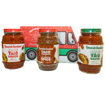 Spanish Gardens Taco Truck Trio - Mild Taco Sauce, Hot Taco Sauce, & Taco Seasoning For Authentic Mexican Food - Original Family
