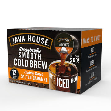 Java House Cold Brew Coffee, Salted Caramel Lightly Sweet Medium Roast Coffee Concentrate Liquid Pods - 1.35 Fluid Oz (12 Count)