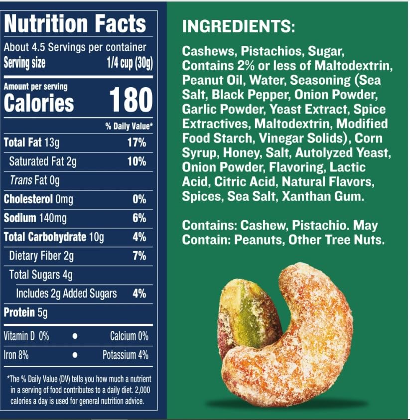 Plantars Nut Duos Peppercorn Pistachio And Parmesan Flavored Cashew, 5 Oz Resealable Bag