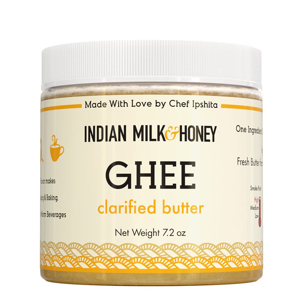 Indian Milk & Honey Ghee Butter - Grass-Fed, Handmade, Lactose & Gluten Free - 7.2 oz, Recyclable PET Jar
