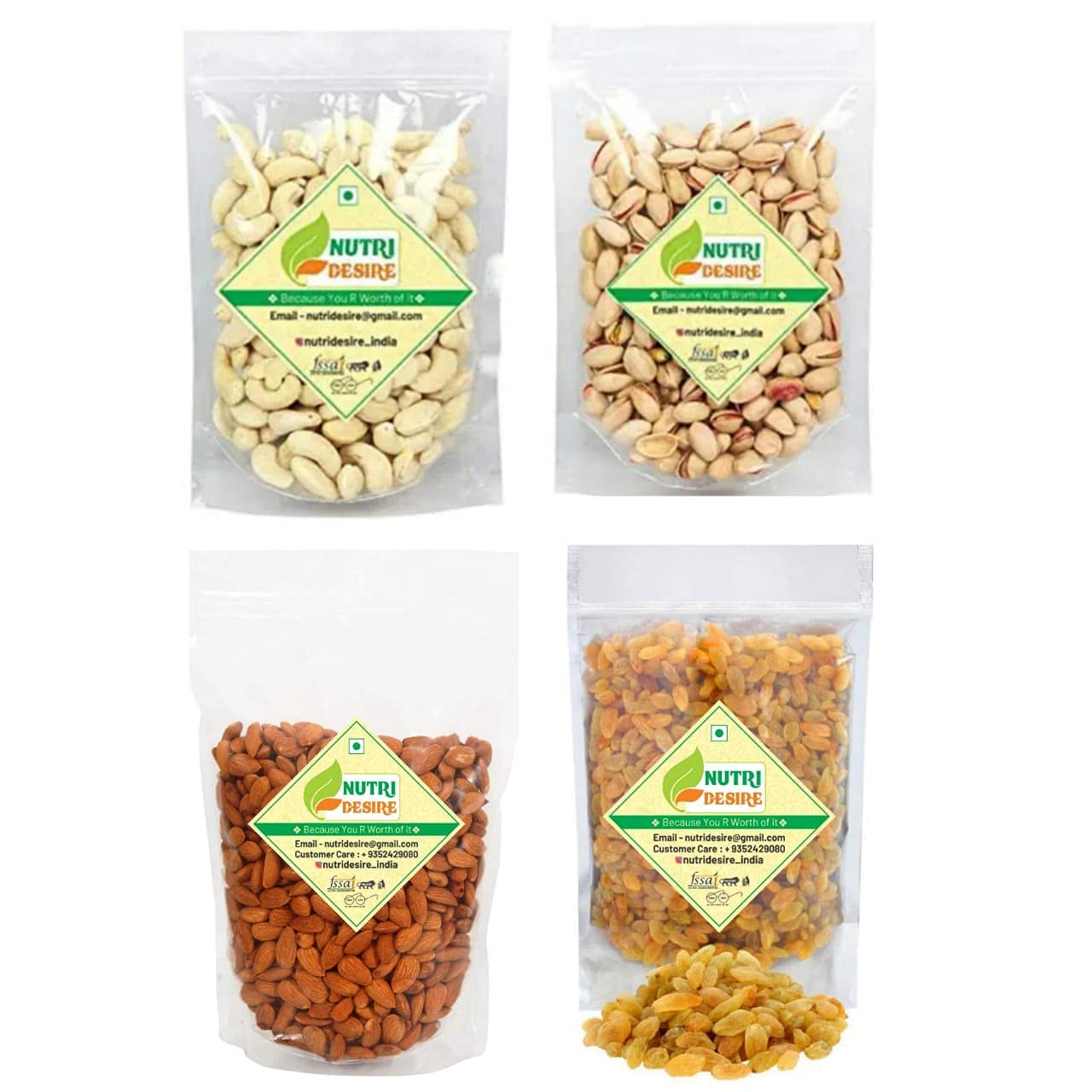 Nutri Desire Daily Needs Dry Fruits Combo Pack 1 Kg (Almonds 250g, Cashews 250gm, Pistachios 250g, Raisins 250g)