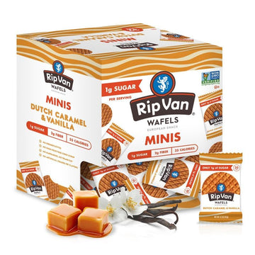 Rip Van Wafels Dutch Caramel Mini Stroopwafels, Low Carb Snacks, Non Gmo Snack, Keto Friendly, Office Snacks, Low Calorie Snack, Low Sugar, 32 Pack