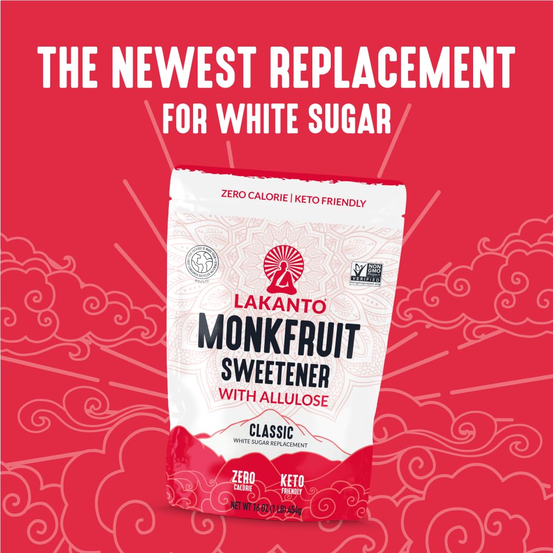 Lakanto Monk Fruit Sweetener With Allulose, Cane Sugar Substitute From Monk Fruit Extract, Classic White Sugar Replacement for B