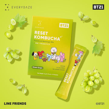 Everydaze Bt21 Reset Kombucha Tea Powdered Beverage Mix | 10 Sticks | Prebiotics + Probiotics | Vegan | No Added Sugar, Gluten F
