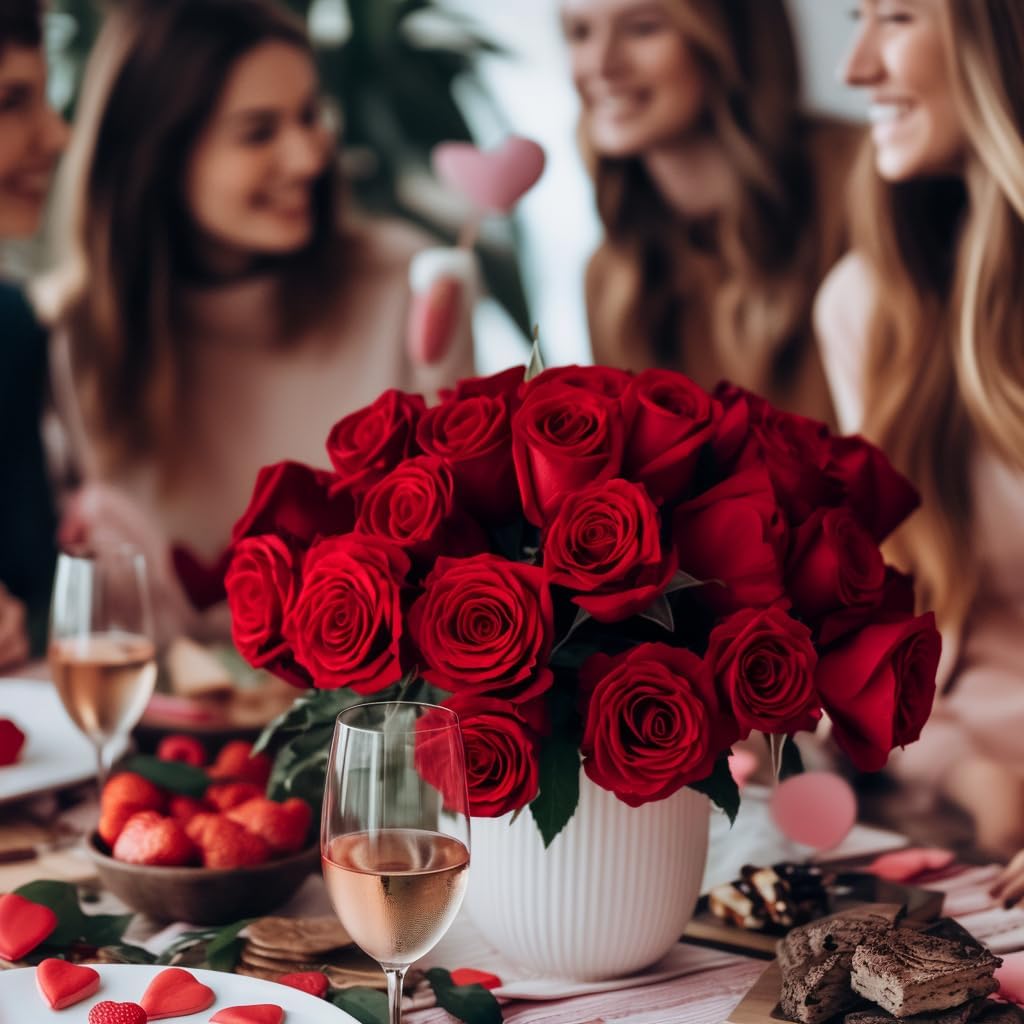 GlobalRose Real Fresh Cut Red Roses - 50 Fresh Flowers - Fresh Flowers Bouquet for Wedding
