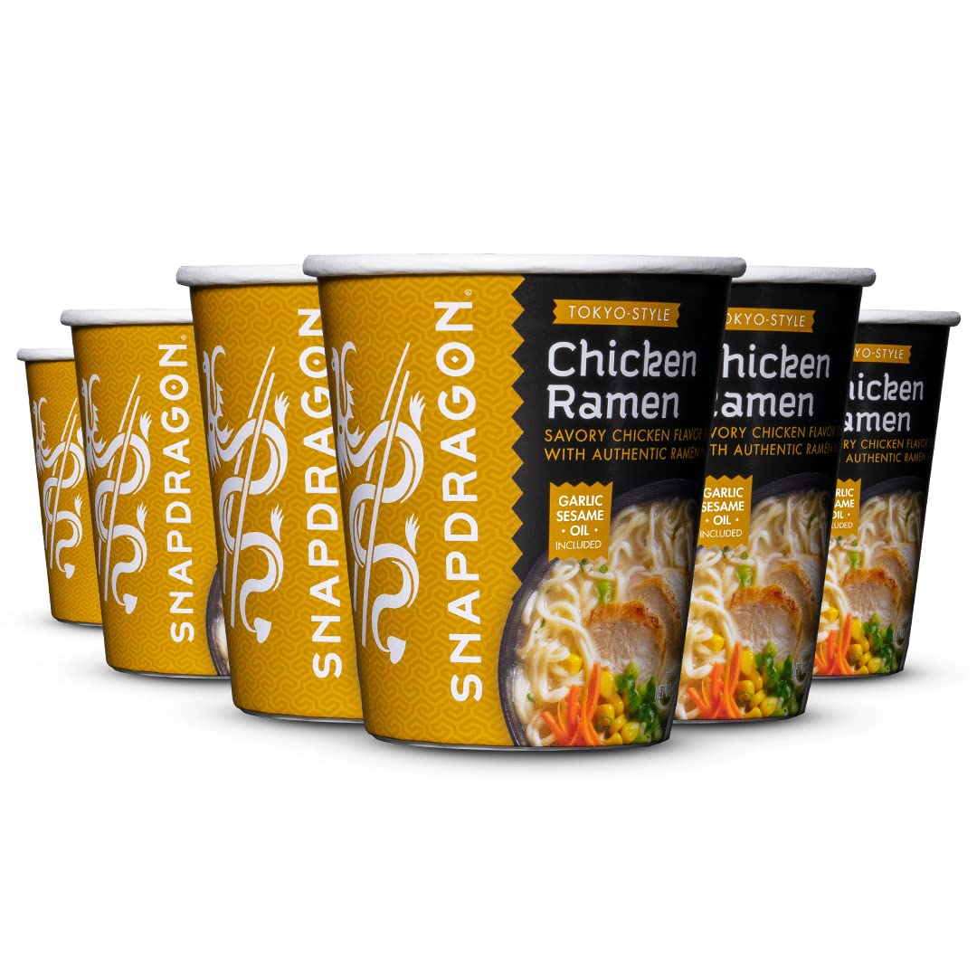 Snapdragon Chicken Ramen Cup Noodles - 6 Pack Instant Ramen Bowl with Authentic Wheat Noodles, Soup Flavor Sauce, Vege Pack, and