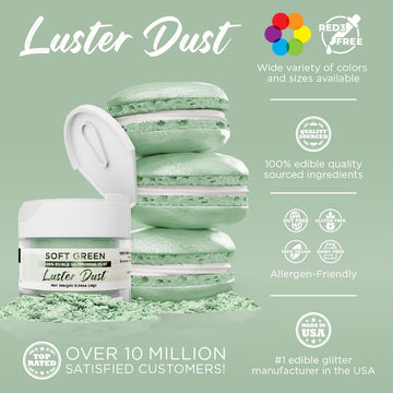 Luster Dust - Soft Green (4G 1X Jar) | Edible Vegan Dust & Paint For Cake Decorating, Ice Cream, Desserts, Cocktails And Beverag
