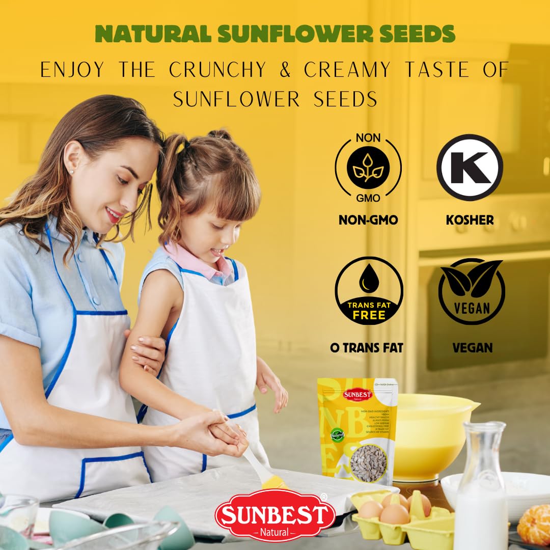 Sunbest Natural Raw Sunflower Seed Kernels 32 Oz (2 Lbs) 1 Pack - Unsalted & Nutritious For Snacking, Cooking, & Baking - Vegan-Friendly - Ideal For On-The-Go & Recipes - Bulk Size For Value