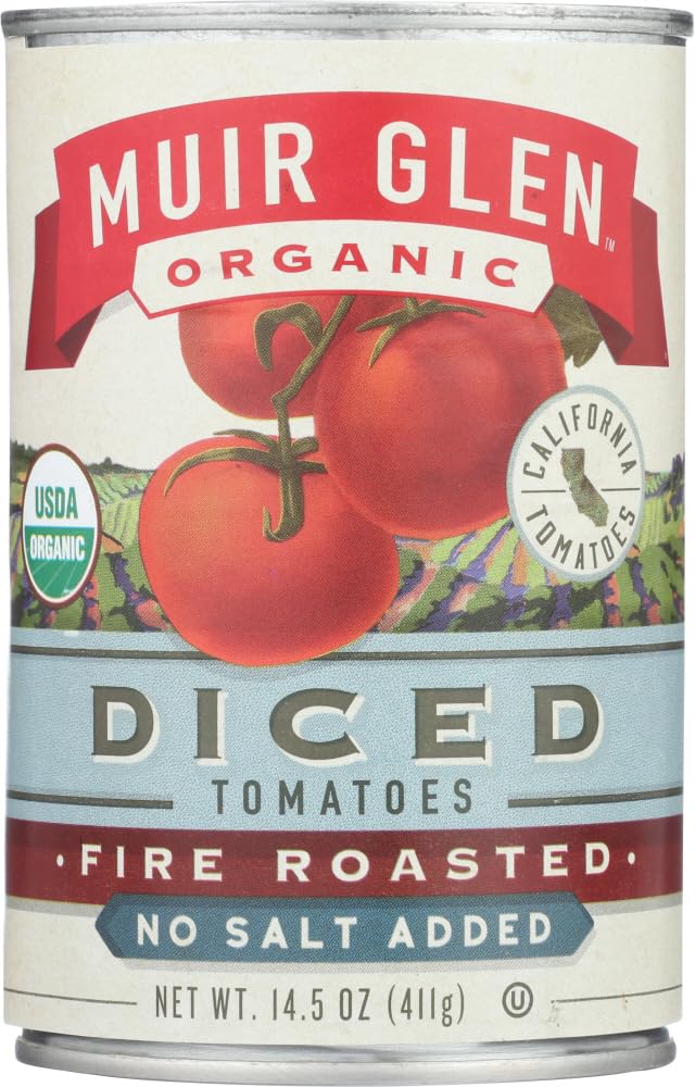 Muir Glen Organic Diced Fire Roasted Tomato No Salt 14.5 Ounce (Pack of 12)