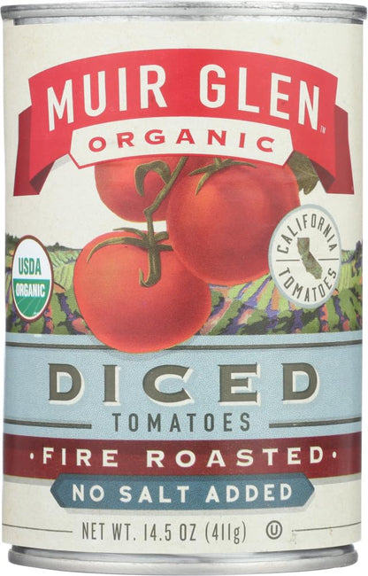Muir Glen Organic Diced Fire Roasted Tomato No Salt 14.5 Ounce (Pack of 12)