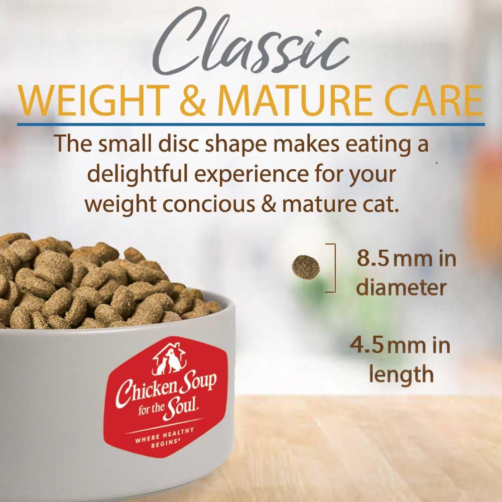 Chicken Soup For The Soul All Natural Enhanced Indoor W/Hairball Care Mature-Themed Dry Cat Food, Real Meat First Ingredient, No By-Products, Supports Intestinal Health, Chicken & Brown Rice, 12Lb