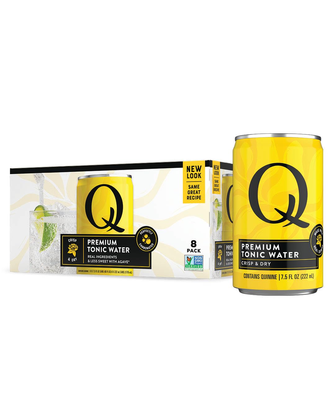 Q Tonic Water With Real Quinine & Organic Agave - Ideal For Mixed Flavors & Mocktails - Made With Real Ingredients  Perfectly Carbonated & Less Sweet - 45 Calories Per Can - 7.5 Fl Oz (Pack Of 8)