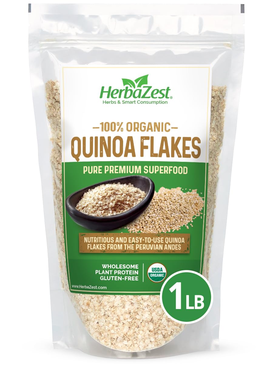 Herbazest Quinoa Flakes Organic - 1 Lb - Usda Certified, Vegan & Gluten Free Superfood - Perfect With Yogurt, Cereal, Smoothies,