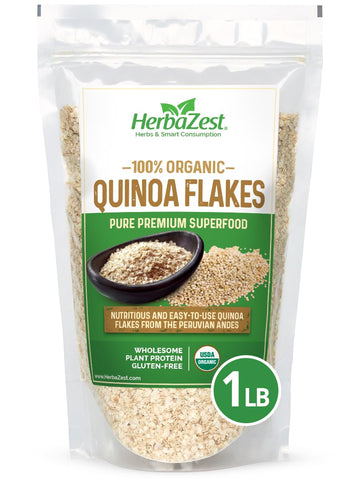 Herbazest Quinoa Flakes Organic - 1 Lb - Usda Certified, Vegan & Gluten Free Superfood - Perfect With Yogurt, Cereal, Smoothies,