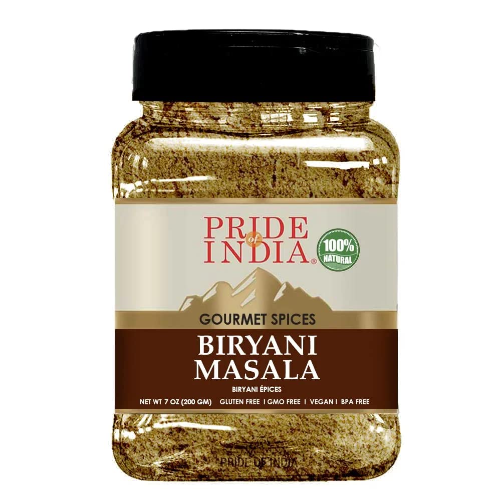 Pride Of India - Indian Biryani Masala Seasoning Spice - 7 oz. Medium Dual Sifter Jar - Easy to Use - Ideal for Layered Vegetabl