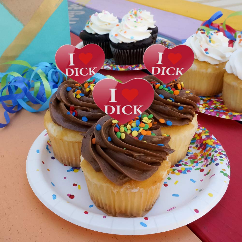 I Love Dick Heart Heart Love Cupcake Picks Toppers Decoration Set Of 6
