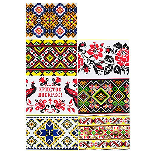 BestPysanky Ukrainian Easter Egg Decorating Wraps, 7 Folk Embroidery Designs, Heat Shrink Sleeves, Black, Model ZGR-22, Plastic