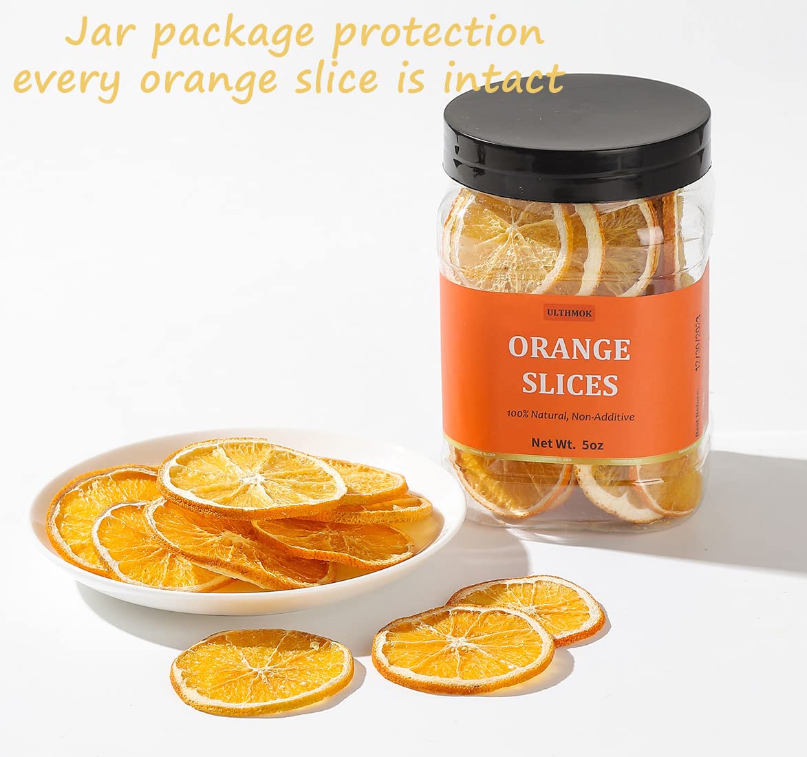 ULTHMOK Premium Dried Orange Slices, 100% Natural, No Additives, 5 Oz (142g)