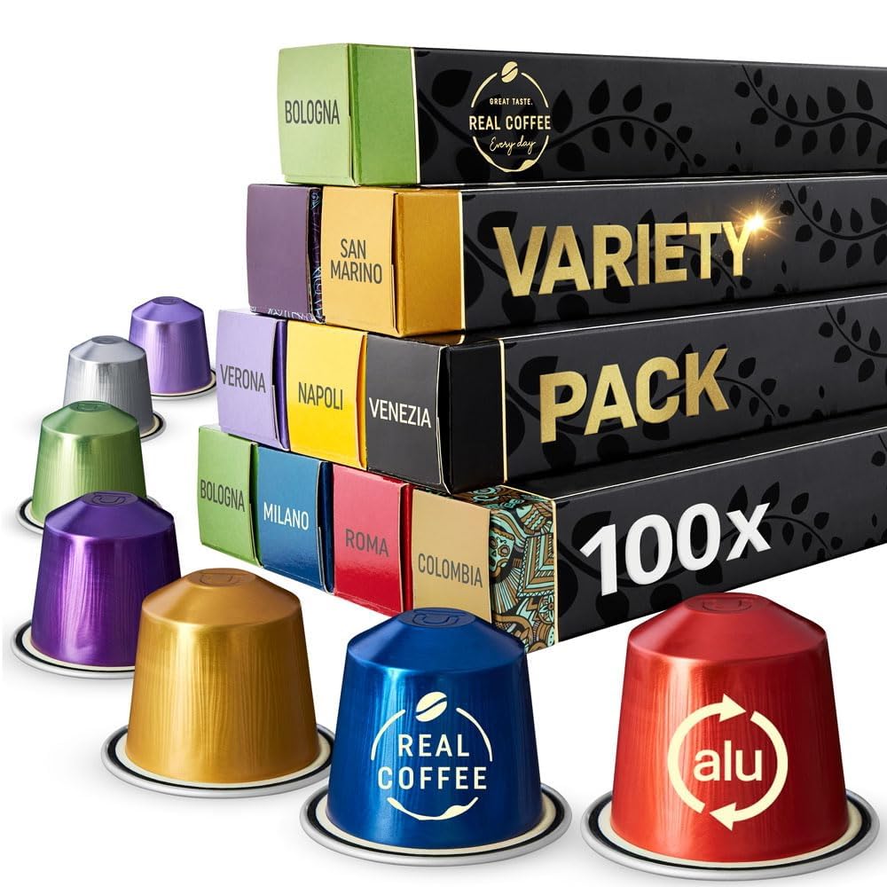 REAL COFFEE Mixed Variety Pack for Nespresso | 100 Aluminum Capsules | 9 Italian Flavors | 10 Count